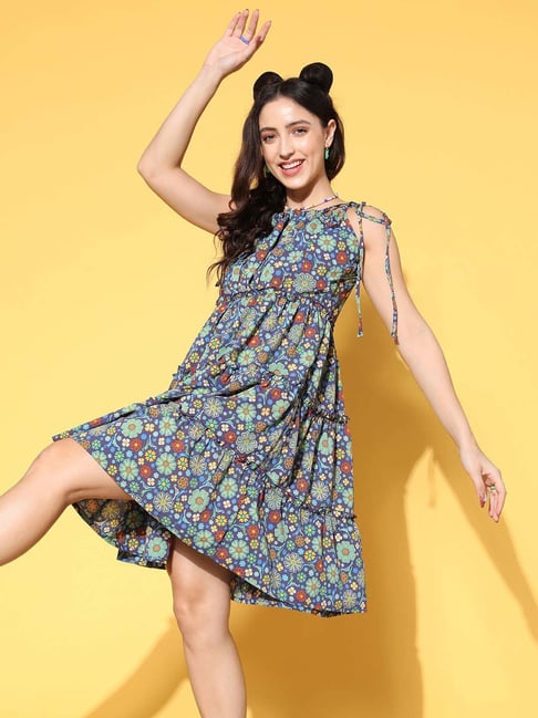 Buy Harpa Black Floral Print A-Line Dress for Women Online @ Tata CLiQ