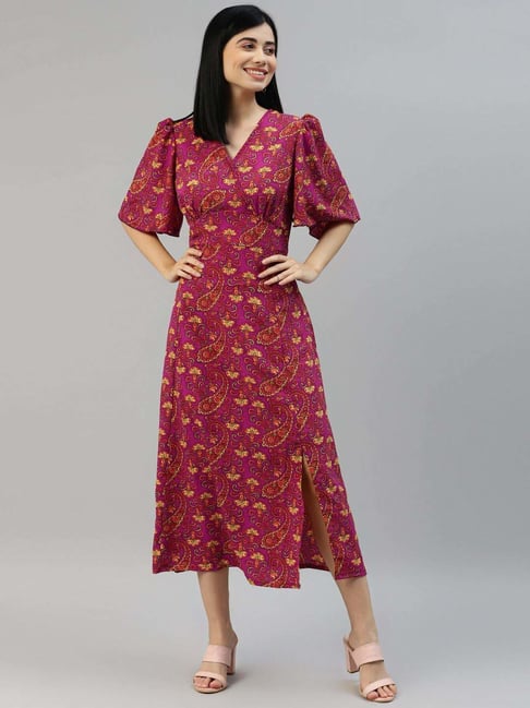 Melon by PlusS Purple Floral Printed A-Line Dress Price in India