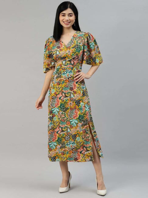 Melon by PlusS Green Floral Printed A-Line Dress Price in India