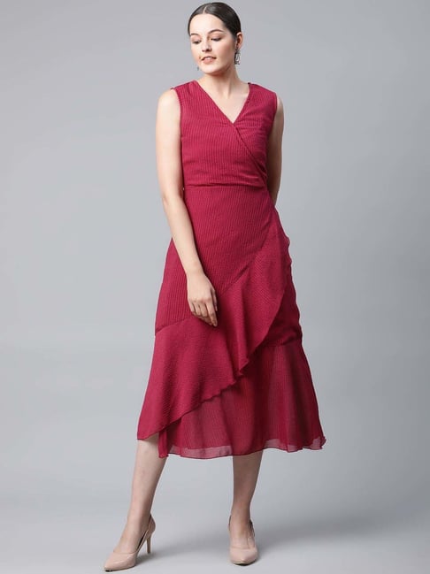 Melon by PlusS Maroon Self Pattern A-Line Dress Price in India