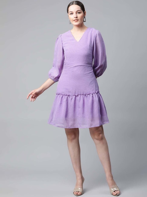 Melon by PlusS Purple Self Pattern A-Line Dress Price in India