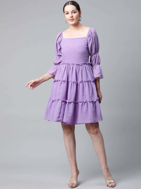Melon by PlusS Purple Self Pattern A-Line Dress Price in India