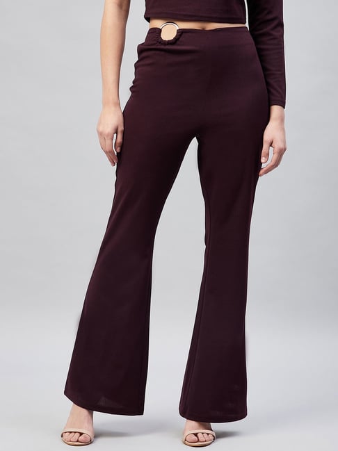 Carlton London Maroon Relaxed Fit Mid Rise Trousers