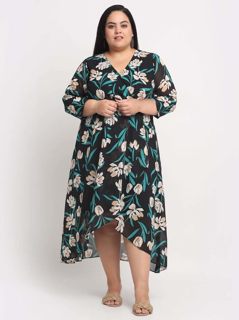 Melon by PlusS Black Floral Printed High-low Dress