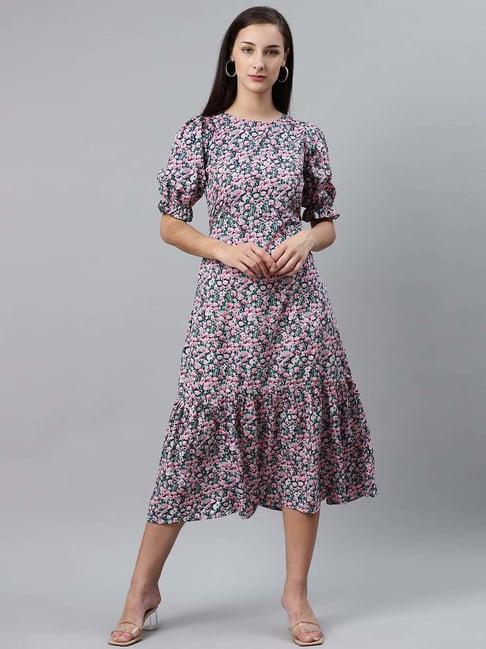 Melon by PlusS Pink & Green Floral Printed A-Line Dress