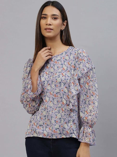 Melon by PlusS Purple Floral Print Top-picture-48
