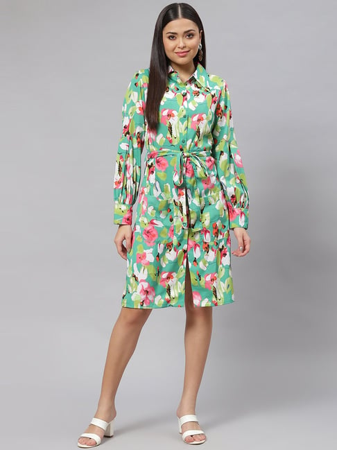 Melon by PlusS Green Floral Print Shirt Dress Price in India