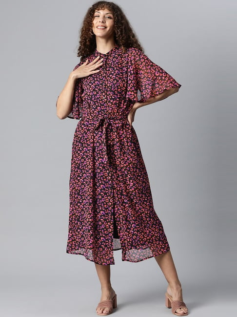 Melon by PlusS Black & Purple Printed Shirt Dress Price in India