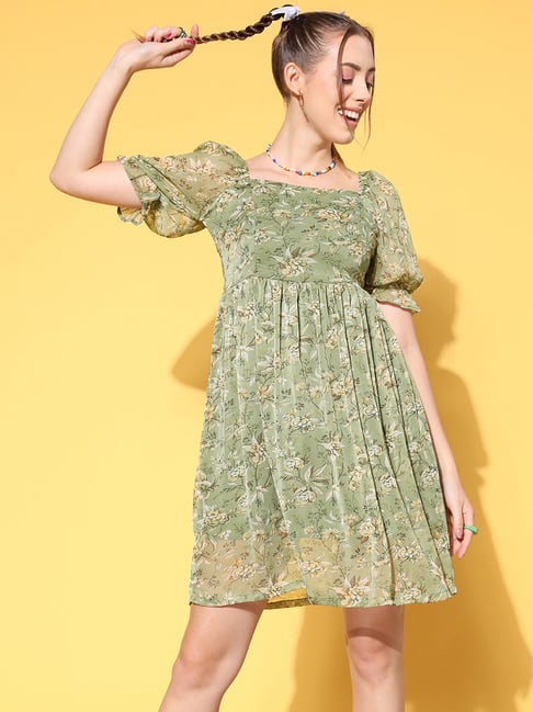 Melon by PlusS Green Floral Print A-Line Dress