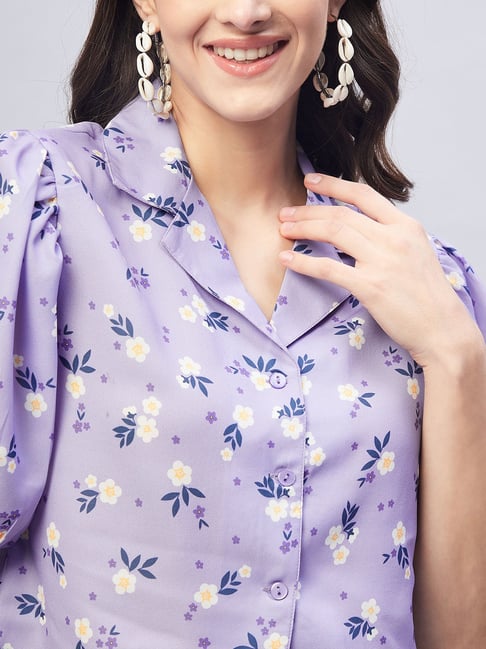 Buy Marie Claire Purple Floral Print Shirt Style Crop Top for