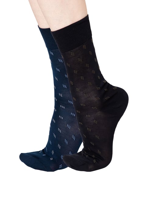 Bodycare Black & Navy Regular Fit Self Print Socks - Pack of 2