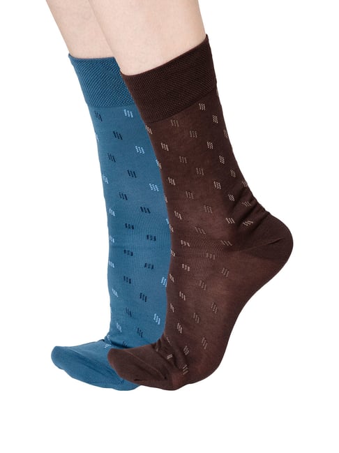 Bodycare Blue & Brown Regular Fit Self Print Socks - Pack of 2