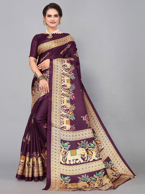 Satrani Purple Woven Saree With Unstitched Blouse Price in India