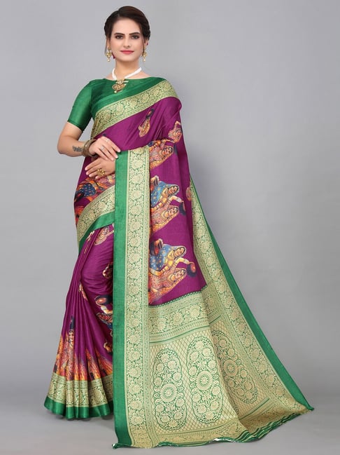 Satrani Purple Woven Saree With Unstitched Blouse Price in India