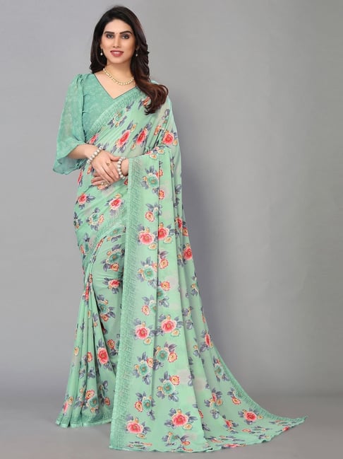 Buy Mint Green Silk Saree Embroidered Lace Border Online | trendwati