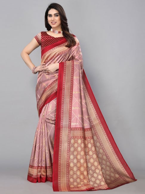 Satrani Pink Woven Saree With Unstitched Blouse Price in India