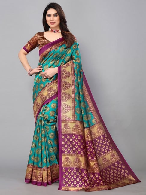 Satrani Green Woven Saree With Unstitched Blouse Price in India