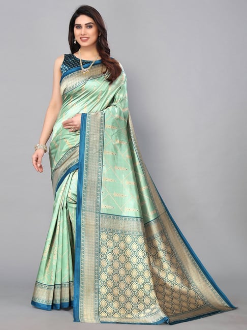 Buy Mint green and pink crepe satin wedding wear saree in UK, USA and Canada