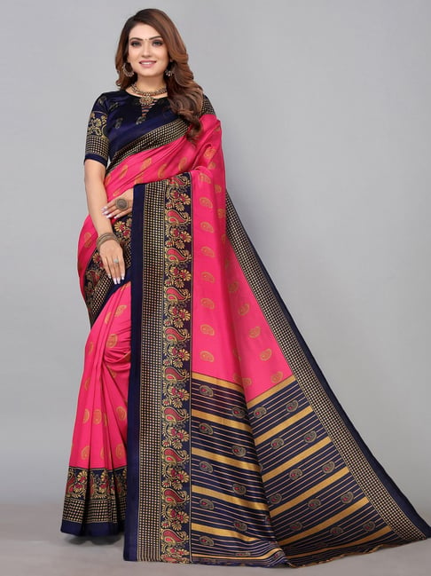 Satrani Pink Woven Saree With Unstitched Blouse Price in India