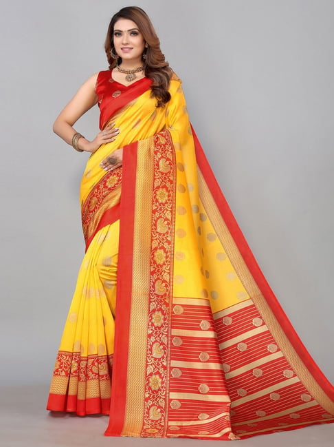 Satrani Yellow Woven Saree With Unstitched Blouse Price in India