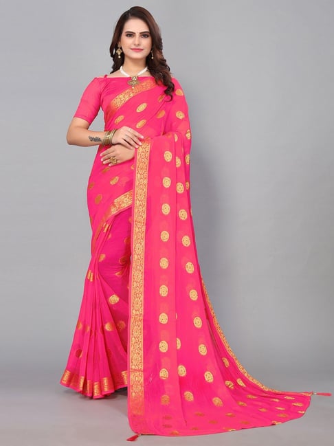 Satrani Pink Woven Saree With Unstitched Blouse Price in India