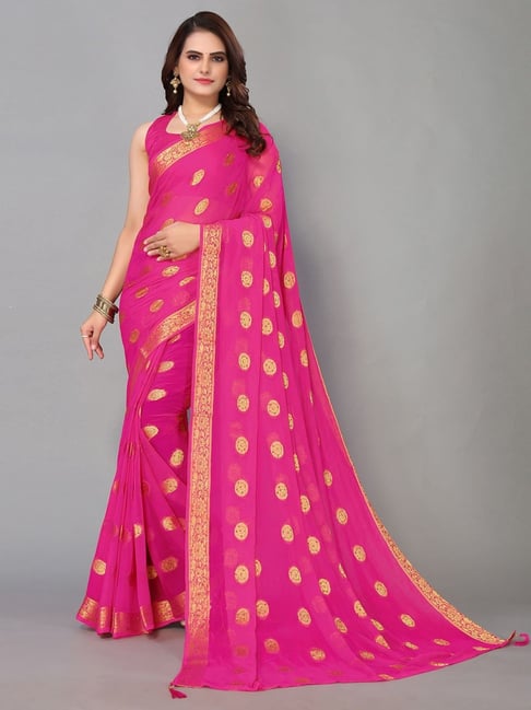 Satrani Pink Woven Saree With Unstitched Blouse Price in India