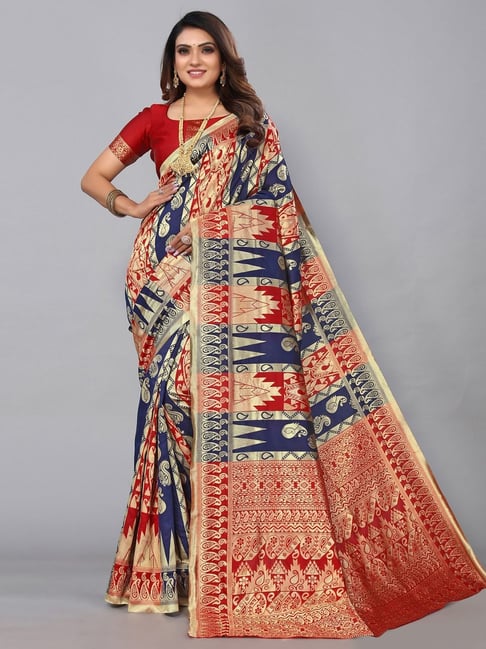 Satrani Multicolored Woven Saree With Unstitched Blouse Price in India