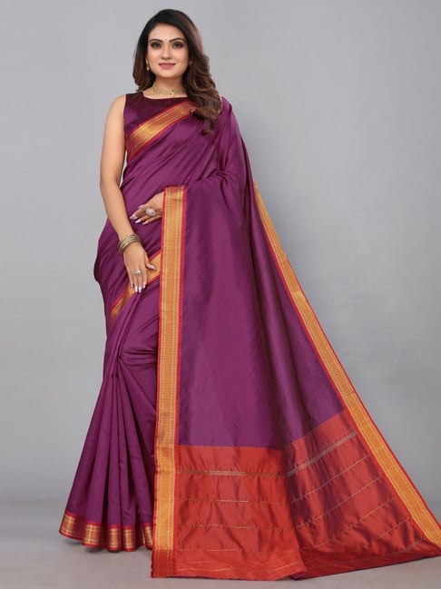 Satrani Purple Woven Saree With Unstitched Blouse Price in India