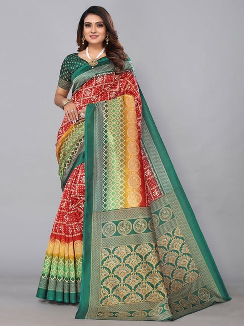 Satrani Multicolored Woven Saree With Unstitched Blouse Price in India