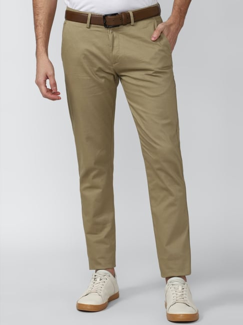 Peter England Casuals Khaki Cotton Slim Fit Trousers