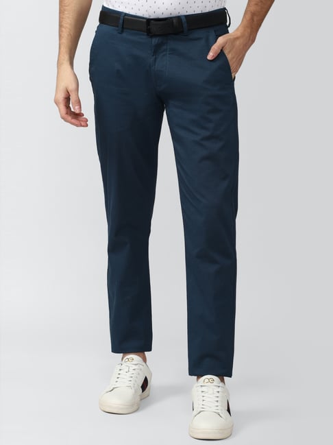 Buy Peter England Men Navy Check Slim Fit Formal Trousers online