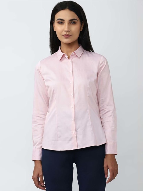 Van Heusen Pink Cotton Striped Shirt Price in India