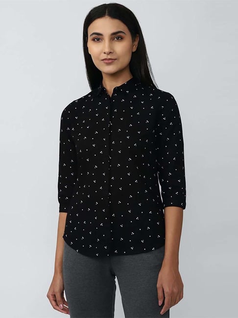 Van Heusen Black Cotton Printed Shirt