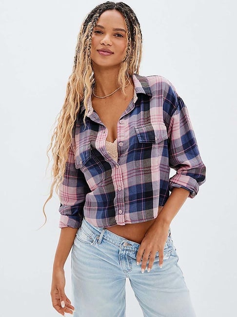 Buy American Eagle Outfitters Purple Chequered Shirt for Women