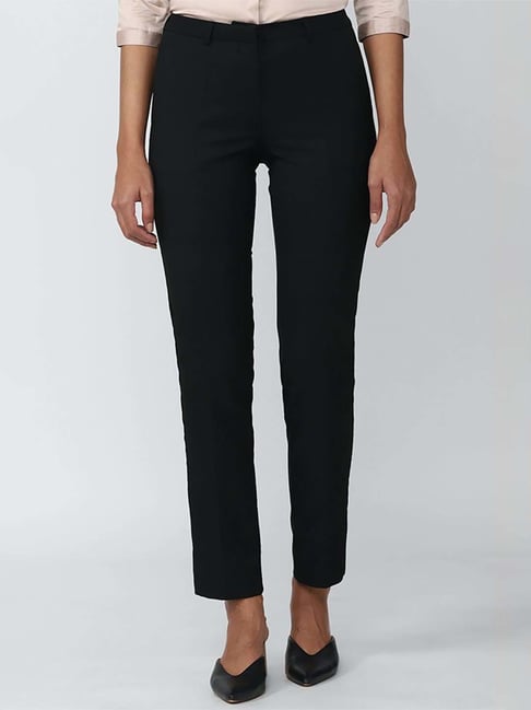 Buy VAN HEUSEN Black Printed Regular Fit Polyester Womens Work Wear Trousers   Shoppers Stop