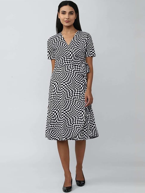 Van Heusen White & Black Printed A-Line Dress Price in India