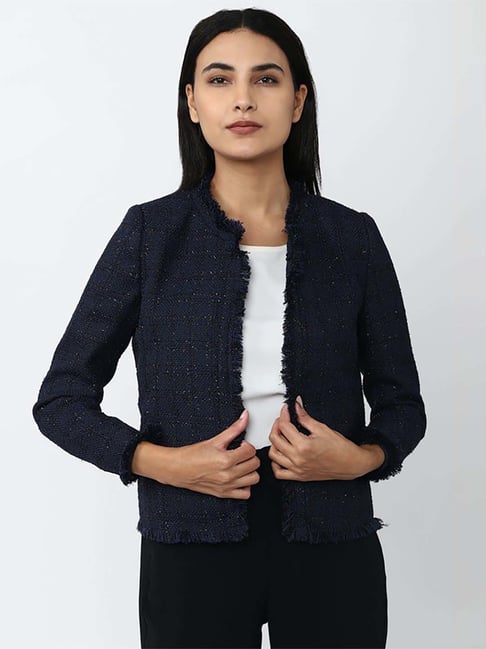 Van Heusen Navy Self Pattern Jacket-picture-15