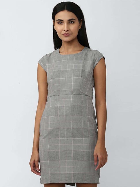 Van Heusen Grey Chequered Shift Dress Price in India