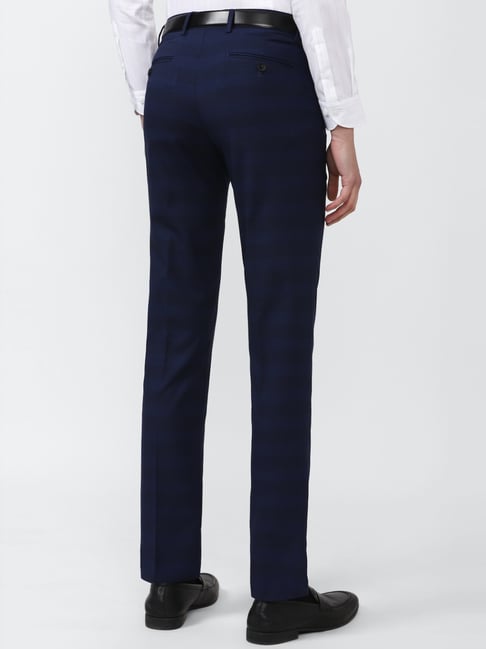 Buy Men Navy Check Regular Fit Trousers Online - 815221 | Van Heusen