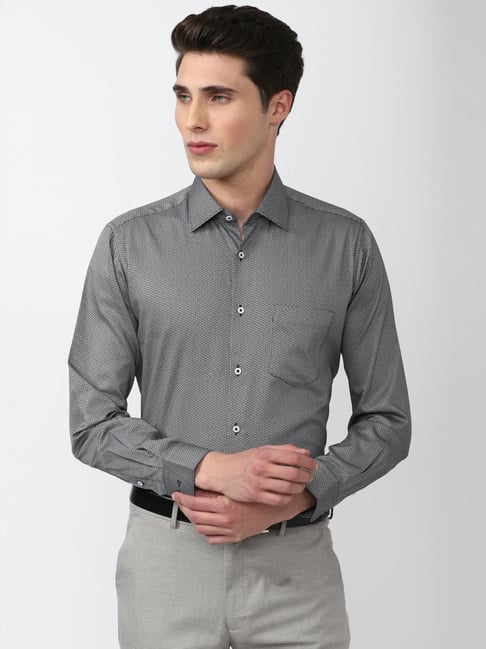 Van Heusen Grey Cotton Regular Fit Printed Shirt