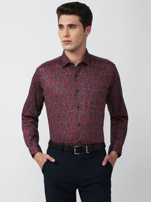 Van Heusen Maroon Cotton Regular Fit Printed Shirt