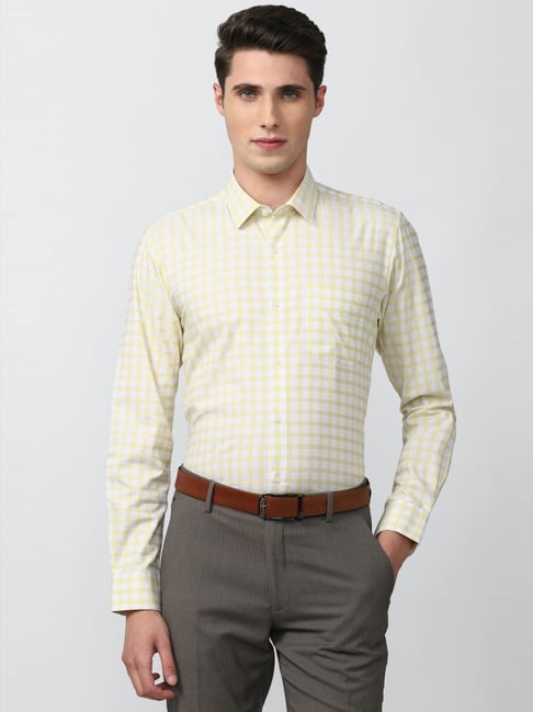 Peter England Yellow Slim Fit Checks Shirt