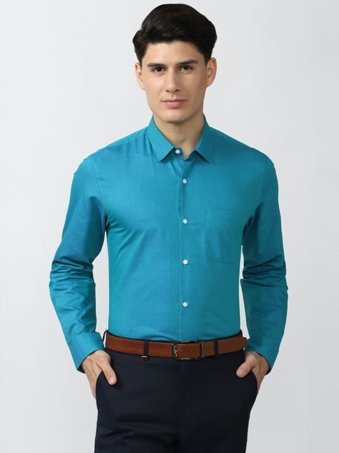 Peter England Blue Slim Fit Texture Shirt-picture-18