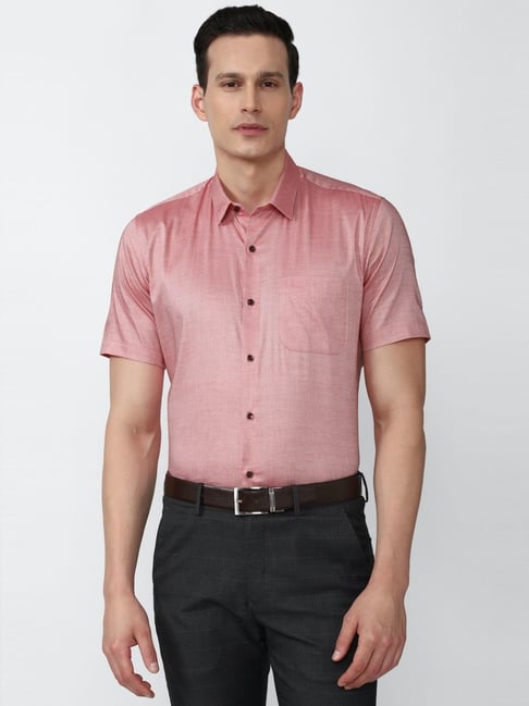 Peter England Pink Cotton Regular Fit Texture Shirt-picture-29