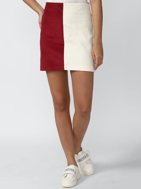 Forever 21 Maroon Off White Color Block Mini Skirt