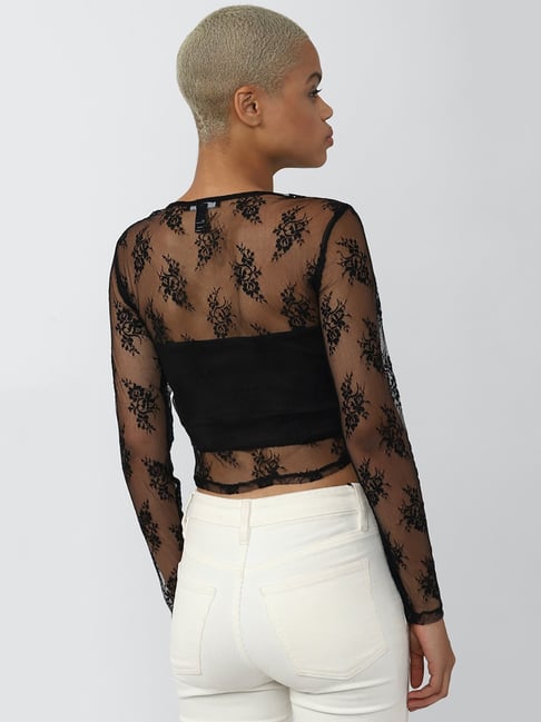 Buy Forever 21 Black Lace Crop Top for Women's Online @ Tata CLiQ