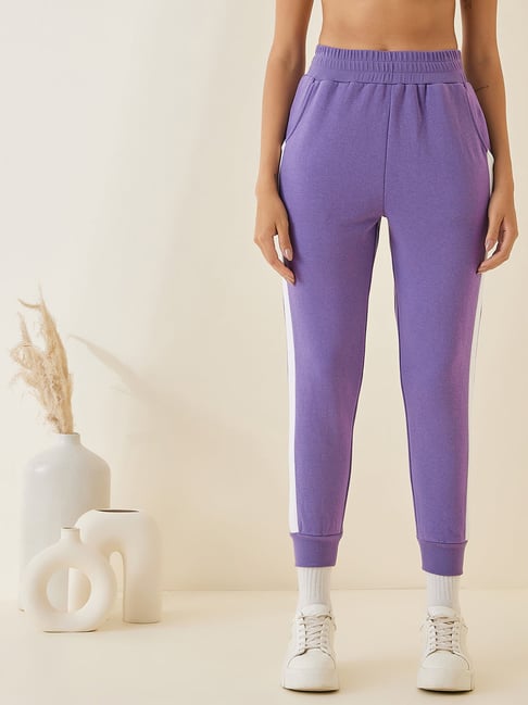 Femella Lavender Cotton Color-Block Ribbed Joggers