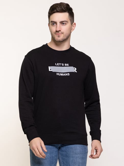 Club York Black Regular Fit Round Neck Printed Sweatshirt