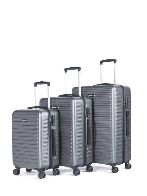 Assembly Grey Textured 8 Wheels Large Hard Cabin Trolley Set of 3 - 74 cm