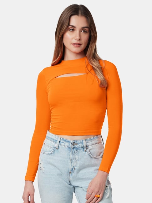 The Souled Store Orange Crop Top